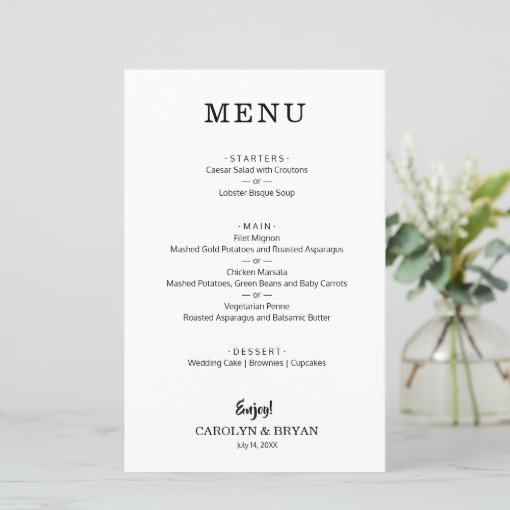 Budget Simple Elegant Wedding Dinner Menu | Zazzle