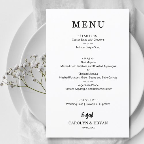 Budget Simple Elegant Wedding Dinner Menu
