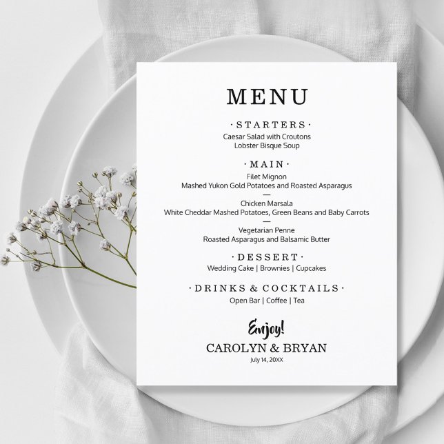Budget Simple Elegant White Wedding Menu (Creator Uploaded)