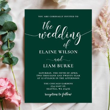 Budget Simple Emerald Green Wedding Invitation