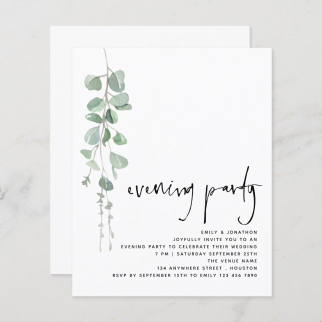 Budget Simple Eucalyptus Wedding Evening Party (Front/Back)