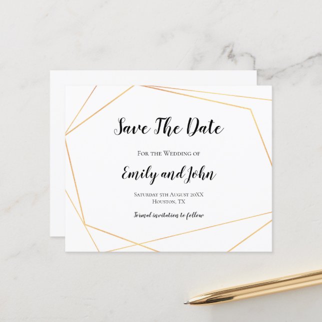 Budget Simple Gold Geometric Save The Date (Front/Back In Situ)