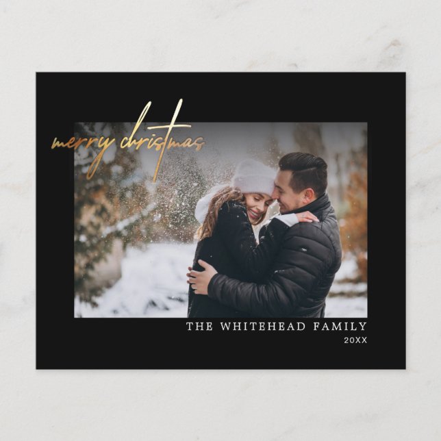 Budget Simple Gold Merry Christmas Black Card Flyer (Front)