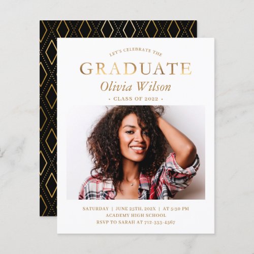 Budget Simple Gold Photo Graduation Invitations