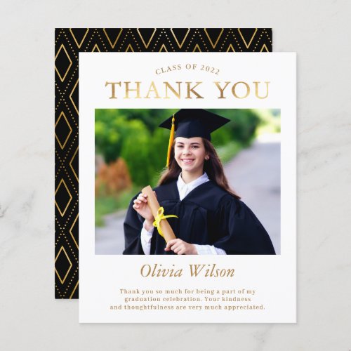 Budget Simple Gold Photo Graduation Thank You