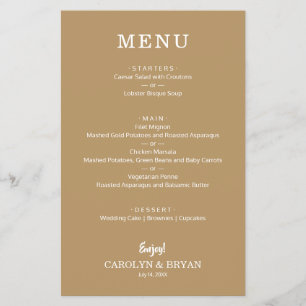 Budget Simple Gold Wedding Menu Flyer