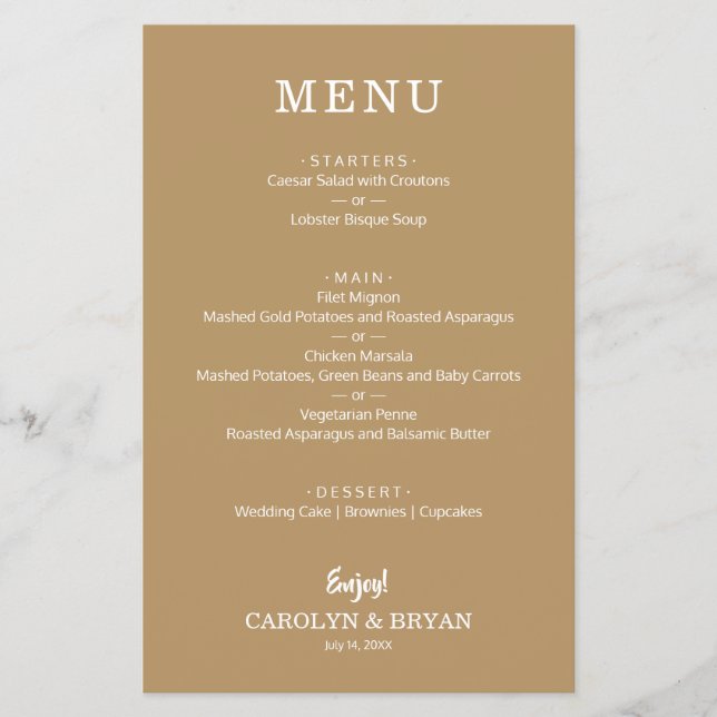 Budget Simple Gold Wedding Menu Flyer (Front)