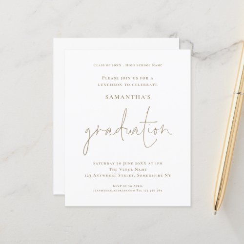 Budget Simple Gold White Grad Luncheon Invitation