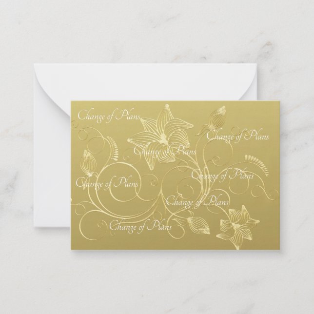 Budget. Simple golden Postponed Wedding Note Card (Front)