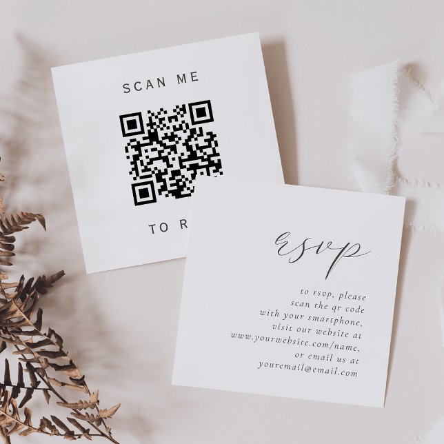 Budget Simple Gray Script Wedding QR Code RSVP Enclosure Card (Creator Uploaded)