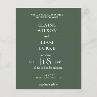 Budget Simple Green Modern Wedding Invitation