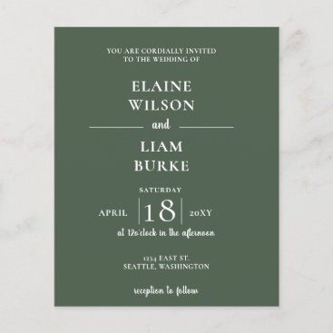 Budget Simple Green Modern Wedding Invitation