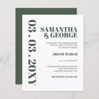 Budget Simple Green Modern Wedding Invitation