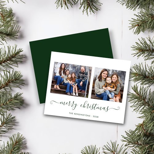 BUDGET Simple Green Script Merry Christmas Photo