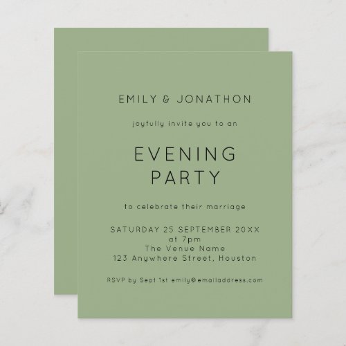 Budget Simple Green Wedding Evening Party Invite