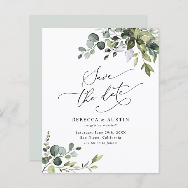 Budget Simple Greenery Wedding Save the Date (Front/Back)