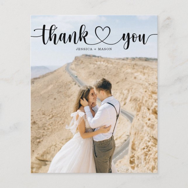 Budget Simple Heart Script Wedding Thank You Cards Flyer (Front)
