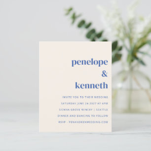 Budget Simple Ivory Blue Wedding Invitation
