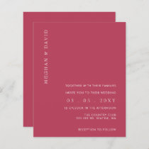 Budget Simple Magenta Modern Wedding Invitation