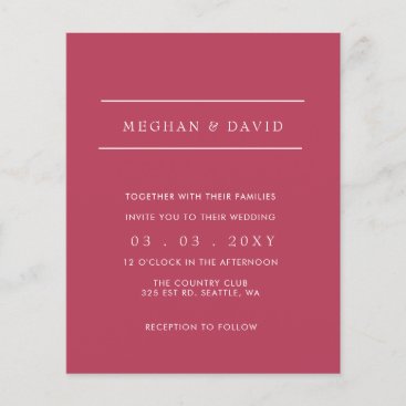 Budget Simple Magenta Modern Wedding  Invitation