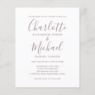 Budget Simple Mauve Script Wedding Invitation