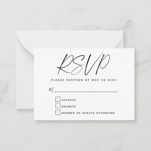 Budget Simple Minimal Black White Script RSVP Card