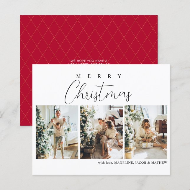 BUDGET Simple Minimal Red Photo Collage Christmas (Front/Back)
