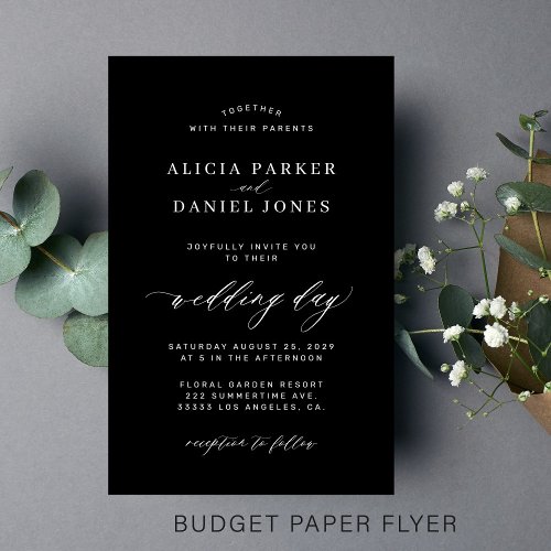 Budget simple minimalist black wedding invitation flyer