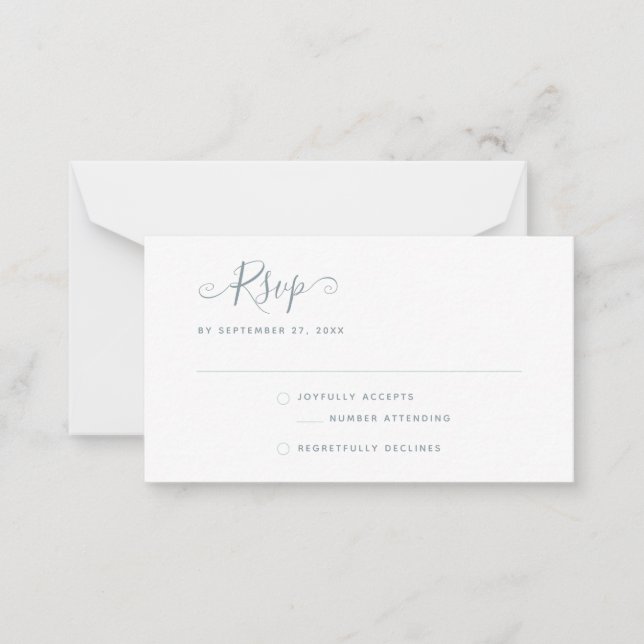 BUDGET Simple Minimalist Dusty Blue RSVP Wedding Note Card (Front)