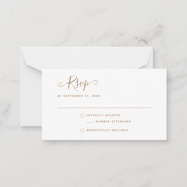 BUDGET Simple Minimalist Gold RSVP Wedding Note Card (Front)