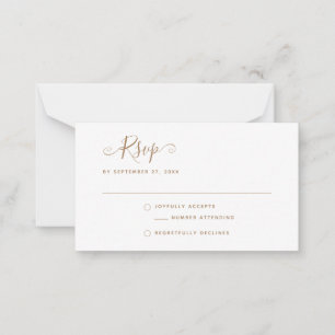 BUDGET Simple Minimalist Gold RSVP Wedding Note Card
