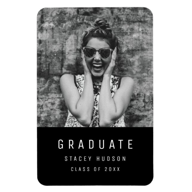 Budget Simple Minimalist Grad Announcement Black Magnet (Vertical)