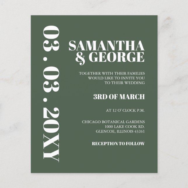 Budget Simple Minimalist Green Wedding Invitation (Front)