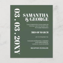 Budget Simple Minimalist Green Wedding Invitation