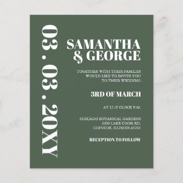 Budget Simple Minimalist Green Wedding Invitation