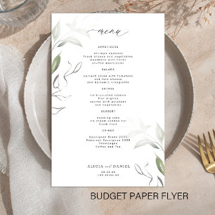 Budget simple minimalist greenery wedding menu flyer