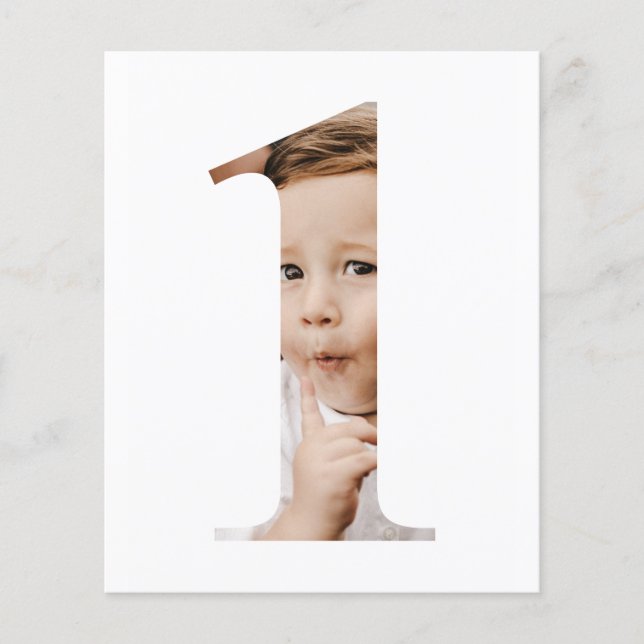 Budget Simple Minimalist Photo Number One Birthday Flyer (Front)