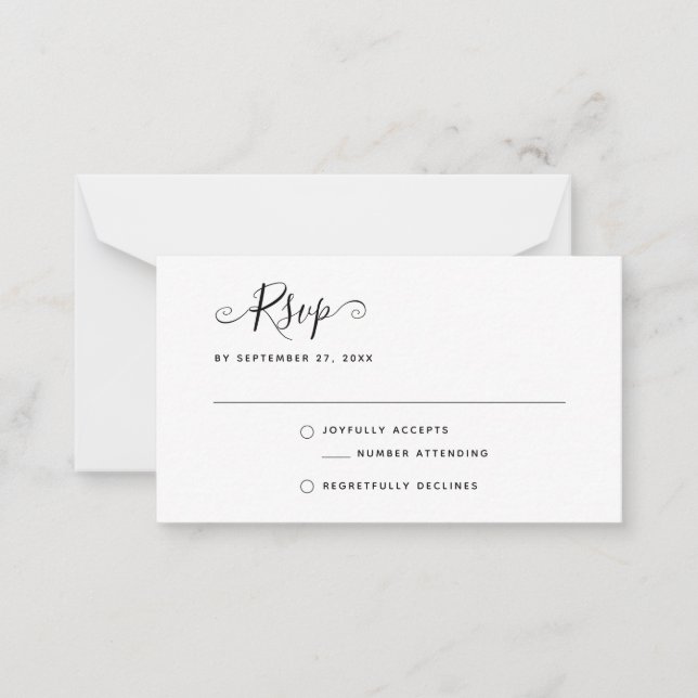 BUDGET Simple Minimalist RSVP Wedding Note Card (Front)