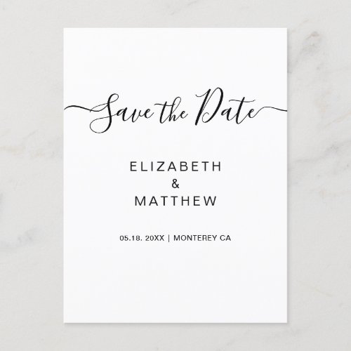 Budget Simple Minimalist Script Save The Date Announcement Postcard