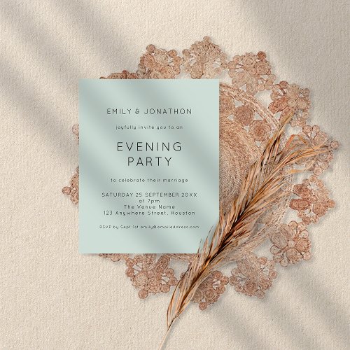 Budget Simple Mint Wedding Evening Party Invite
