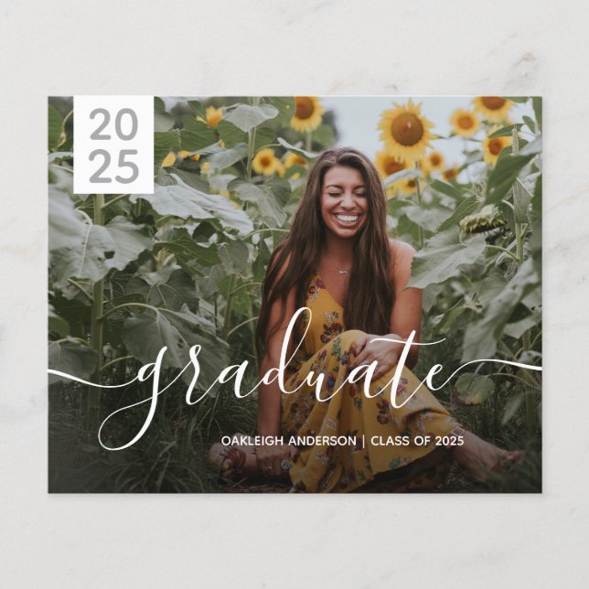 Budget Simple Modern 2 Photo Grad Announcement (Front)