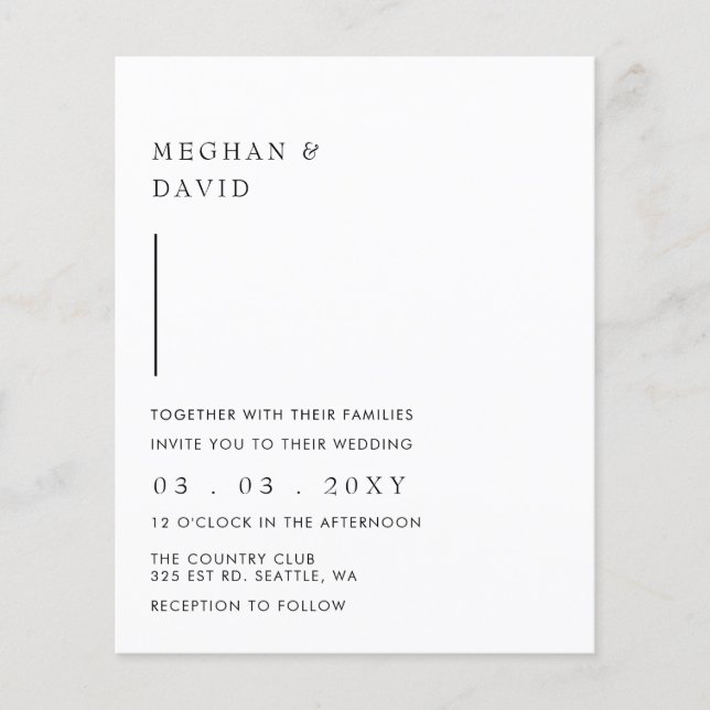 Budget Simple Modern Black Wedding Invitation (Front)
