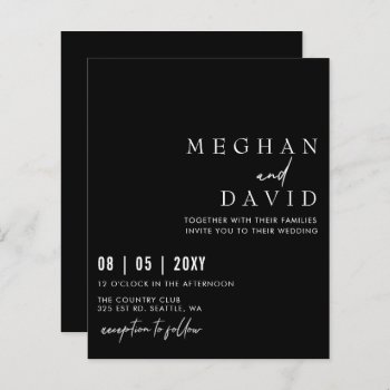 Budget Simple Modern Black Wedding Invitation by blessedwedding at Zazzle
