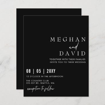 Budget Simple Modern Black Wedding Invitation