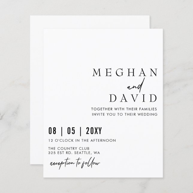 Budget Simple Modern Black Wedding Invitation (Front/Back)