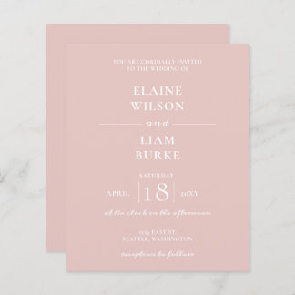 Budget Simple Modern Blush Wedding Invitation