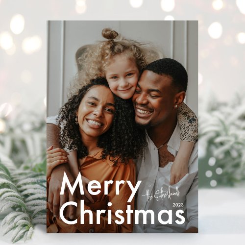 Budget Simple Modern Bold Type Four Photo Holiday Postcard