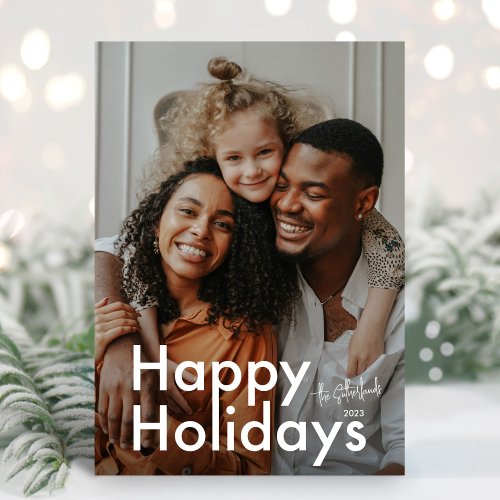 Budget Simple Modern Bold Type Photo Happy Holiday Postcard