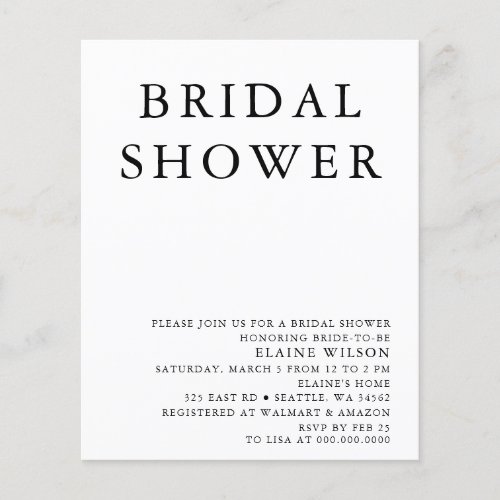 Budget Simple Modern Bridal Shower Invitation