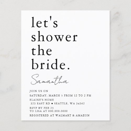 Budget Simple Modern Bridal Shower Invitation